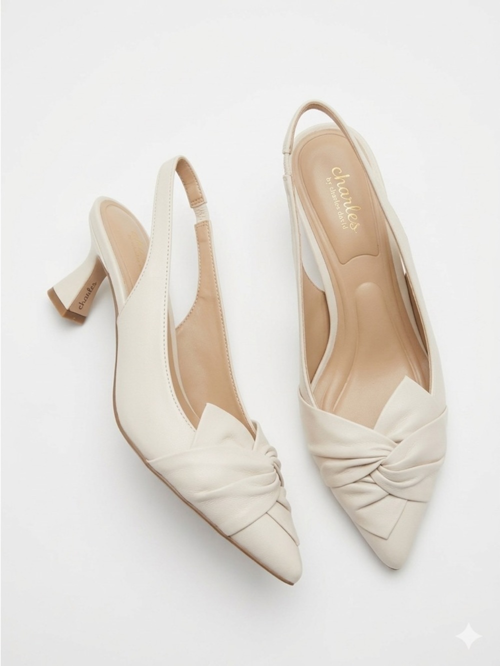Charles by Charles David Avril Slingback Kitten Heels Knot-Front Pumps Beige 6M